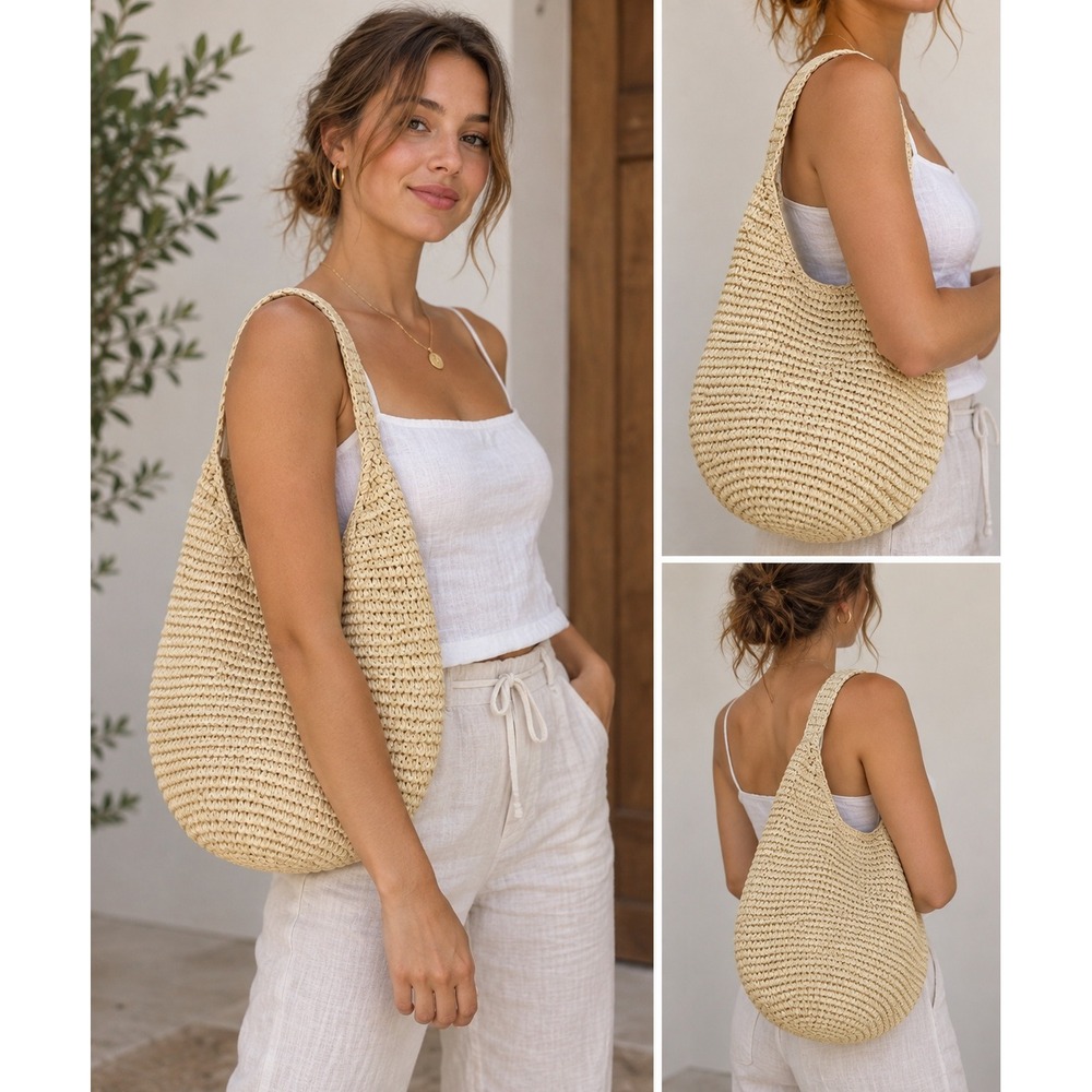 Banana Republic Woven Straw Hobo Bag Womens Beige Summer Beach Tote Resort Cruis